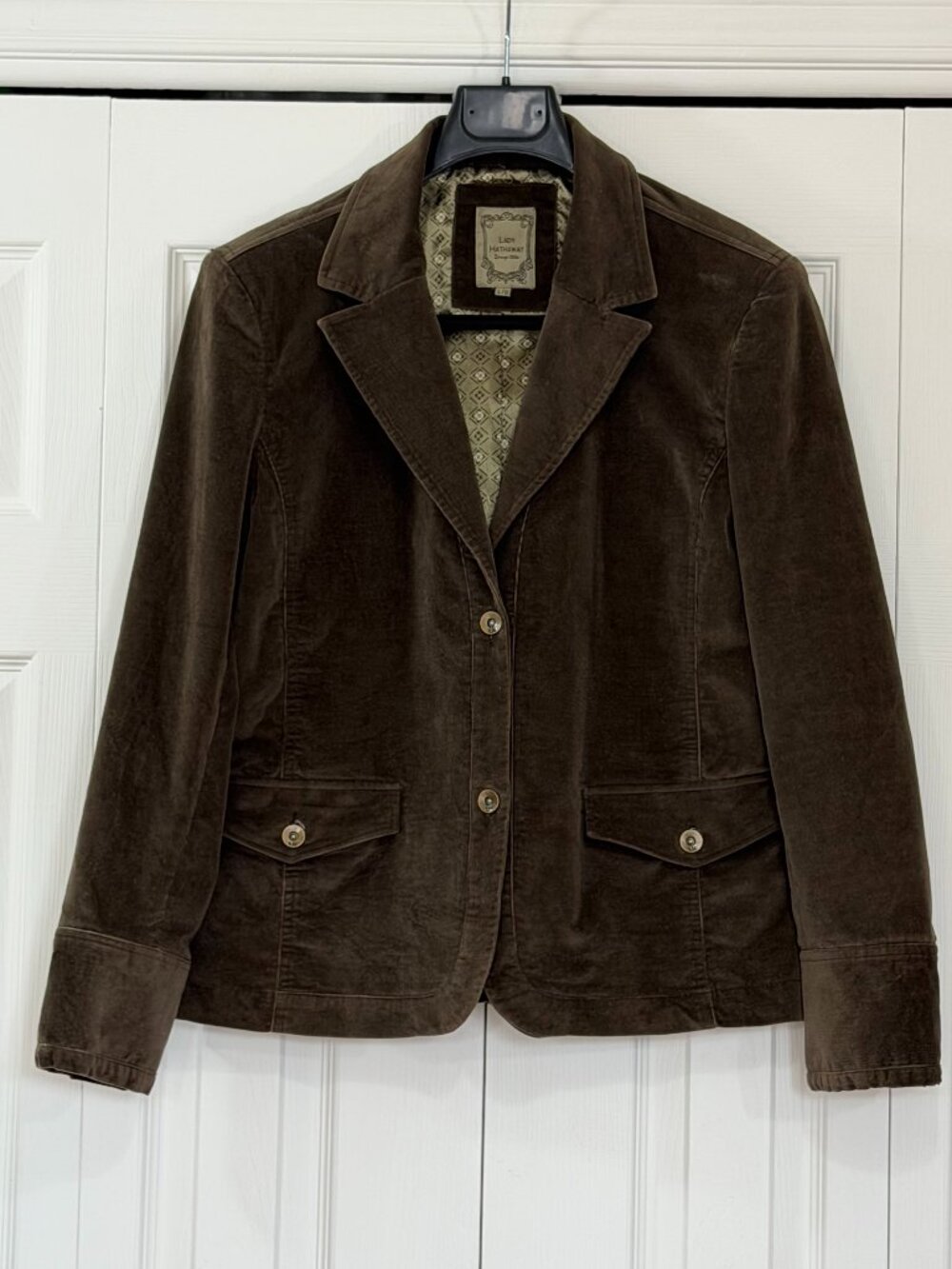 Vintage Lady Hathaway Dark Khaki Green Velvet Blazer